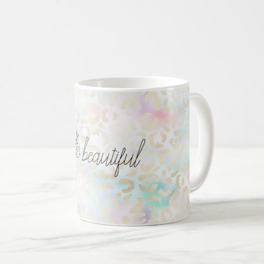 アクアピンクミント金ゴールドヒョウ印刷 コーヒーマグカップ (正面右)