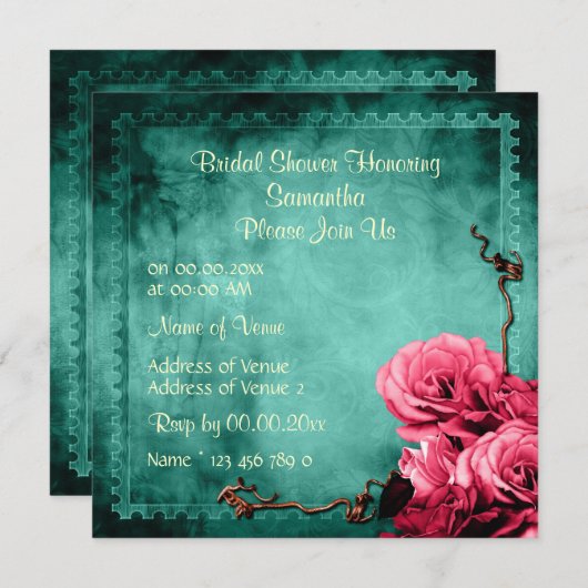 アクアピンクヴィンテージバラブライダル 招待状 (正面/裏面)