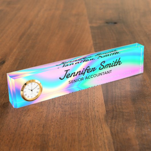 アクアピンク虹色レインボーウェーブグラデーション デスクネームプレート (側面)