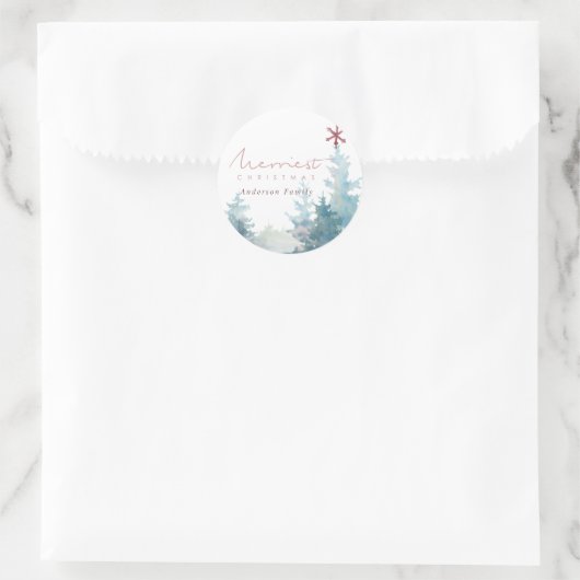 アクアピンク雪の森スターパインツリークリスマス ラウンドシール (バッグ)