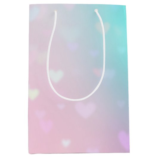 アクアピンク《写真》ぼけ味ハート誕生日 ミディアムペーパーバッグ (正面)