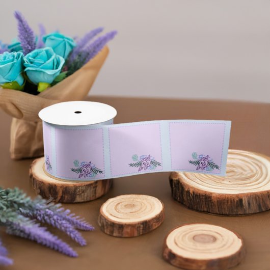 アクアピーコックとバラ サテンリボン