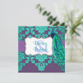 アクアピーコック&パープルダマスクウェディング招待状 招待状 (スタンド正面)