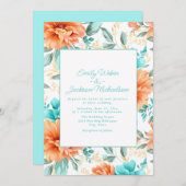 アクアピーチウォーターカラーフローラ結婚ズ 招待状 (正面/裏面)