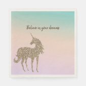 アクアピーチパープルピンク絞り染めグリッターユニコーン スタンダードランチョンナプキン (正面)