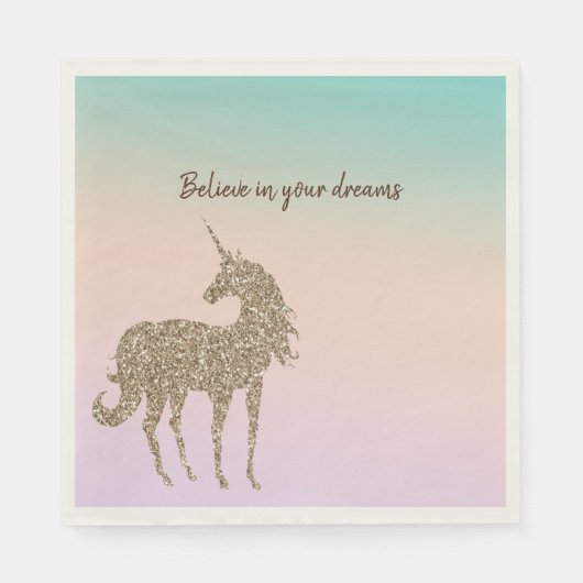 アクアピーチパープルピンク絞り染めグリッターユニコーン スタンダードランチョンナプキン (正面)