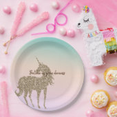 アクアピーチパープルピンク絞り染めユニコーン ペーパープレート (パーティー)