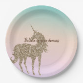 アクアピーチパープルピンク絞り染めユニコーン ペーパープレート (正面)