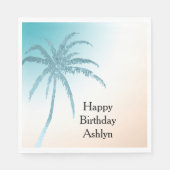 アクアピーチホワイトパームツリー誕生日 スタンダードランチョンナプキン (正面)