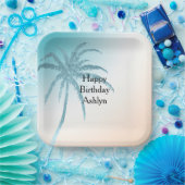 アクアピーチホワイトパームツリー誕生日 ペーパープレート (パーティー)