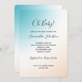 アクアピーチ白グラデーション赤ちゃんシャワー 招待状 (正面/裏面)