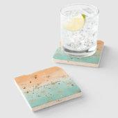 アクアピーチ金ゴールドトロピカルパームツリーズグラデーション ストーンコースター (横)