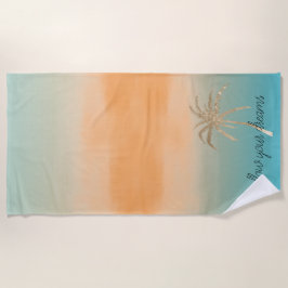 アクアピーチ金ゴールドトロピカルパームツリー       ビーチタオル