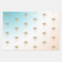 アクアピーチ金ゴールドトロピカルパームツリー ラッピングペーパーシート