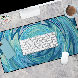 アクアファンキーターコイズティール（緑がかった色）ブルースパイラルアートパターン デスクマット