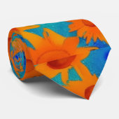 アクアファンキーブルーのオレンジ色のヒマワリ ネクタイ (ロール)