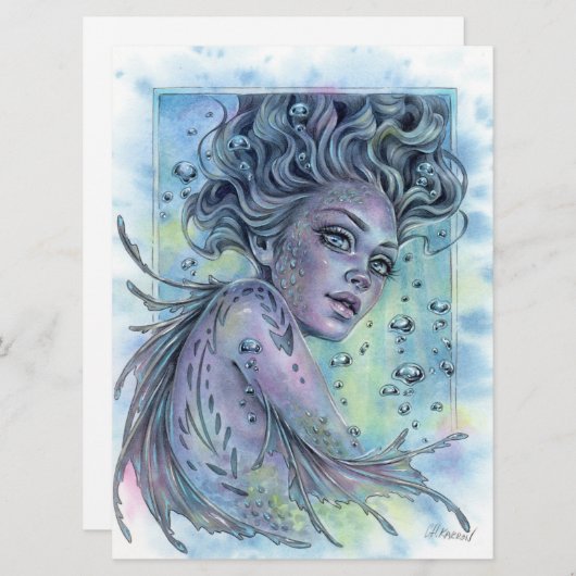 アクアファンタジーニンフ人魚の女性アートカード (正面/裏面)