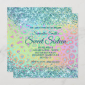 アクアフェイクブルーグリッターレインボーレオパードグラデーション 招待状 (正面/裏面)