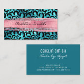 アクアフェイクブルーフォイルレオパードピンクブラシストローク 名刺 (正面/裏面)