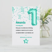 アクアフォイルバルーンと紙吹雪1歳の誕生日 招待状 (スタンド正面)