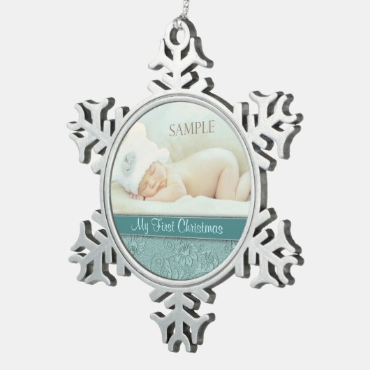 アクアフローラスワールベビー初めてのクリスマス スノーフレークピューターオーナメント (右)