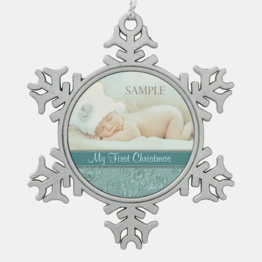アクアフローラスワールベビー初めてのクリスマス スノーフレークピューターオーナメント (正面)