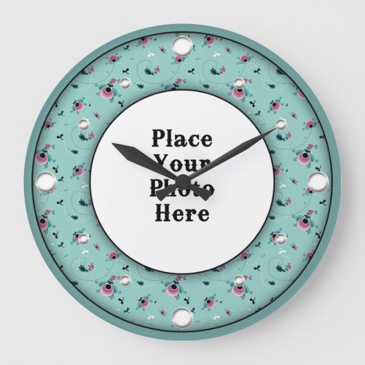 アクアフローラフレームあなたのフォトウォール時計 ラージ壁時計 (正面)