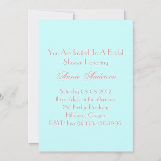 アクアフローラブライダルシャワーティーパーティの招待状 招待状 (裏面)