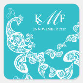 アクアフローラペイズリーホワイトピーコック結婚式の引き出物 スクエアシール (正面)