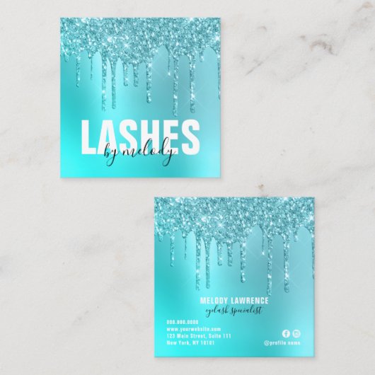 アクアブスタイリッシュルーミントグリッターがラッシュを落とす スクエア名刺 (正面/裏面)