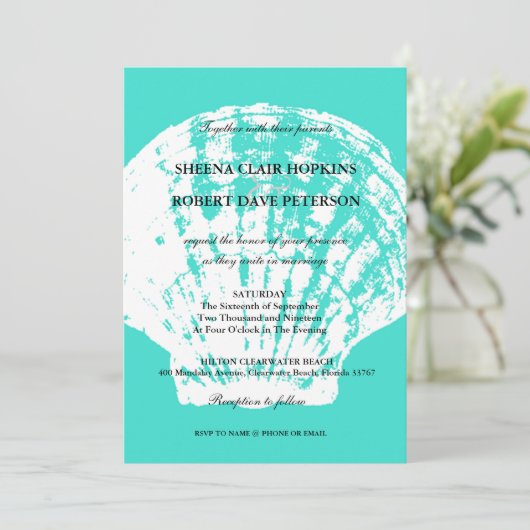 アクアブモダンルーシーシェル結婚式招待状 招待状 (スタンド正面)