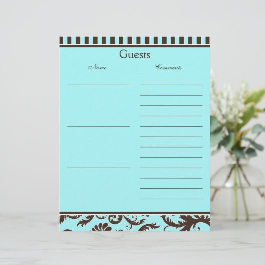 アクアブラウンホワイトストライプ紙ダマスクエストブック (スタンド正面)