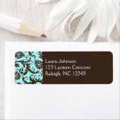 アクアブラウンホワイトダマスク差出人住所ラベル ラベル (インサイチュ)