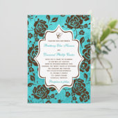 アクアブラウンホワイトフローラダマスクウェディング招待状 招待状 (スタンド正面)