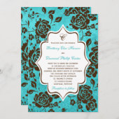 アクアブラウンホワイトフローラダマスクウェディング招待状 招待状 (正面/裏面)