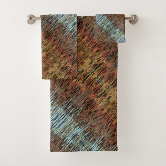 アクアブラウンマスタードオレンジパターン（の模様が）ある抽象芸術 バスタオルセット (インサイチュ)