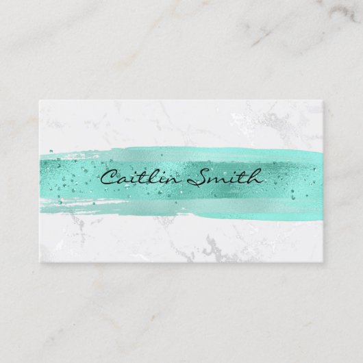 アクアブラシストローク銀白色フォイル大理石 名刺 (正面)