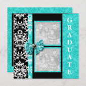 アクアブラックの卒業ダマスクテンプレートPERSONALIZE 招待状 (正面/裏面)