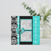 アクアブラックの卒業ダマスクテンプレートPERSONALIZE 招待状 (スタンド正面)