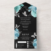 アクアブラックシルバーグラムバタフライバラフローラチック オールインワン招待状 (内側)