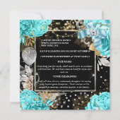 アクアブラックバラシャビーシックな泡状グリッター   招待状 (裏面)