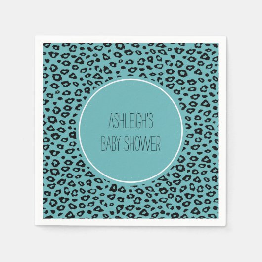 アクアブラックレオパード印刷ベビーシャワー スタンダードカクテルナプキン (正面)