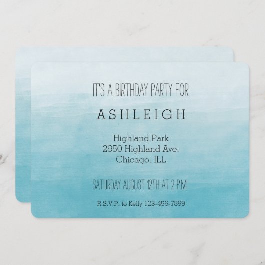 アクアブリスウォーターカラーグラデーション誕生日 招待状 (正面/裏面)
