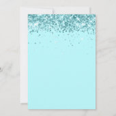 アクアブルーおよびティール(緑がかった色)グリッターSweet sixteen 招待状 (裏面)