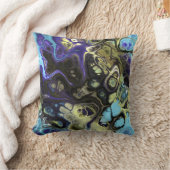 アクアブルーとオリーブグリーン大理石タイダイ クッション (ブランケット)