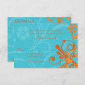 アクアブルーとオレンジの抽象的な花のレスポンスカード 出欠カード (正面/裏面)