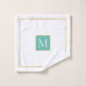 アクアブルーとグレーの熱帯離れとモノグラム バスタオルセット (ウォッシュタオル)