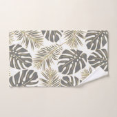 アクアブルーとグレーの熱帯離れとモノグラム バスタオルセット (ハンドタオル)