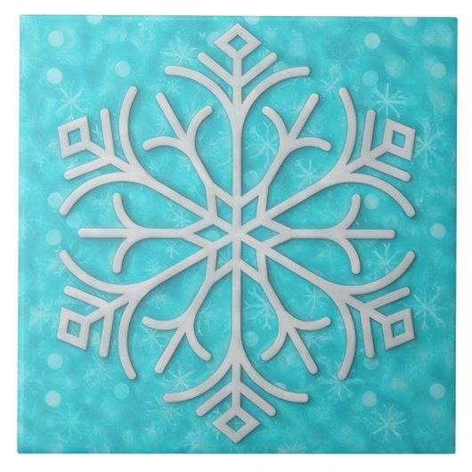 アクアブルーとグレーの雪の雪の結晶ホリデーアートタイル タイル (正面)