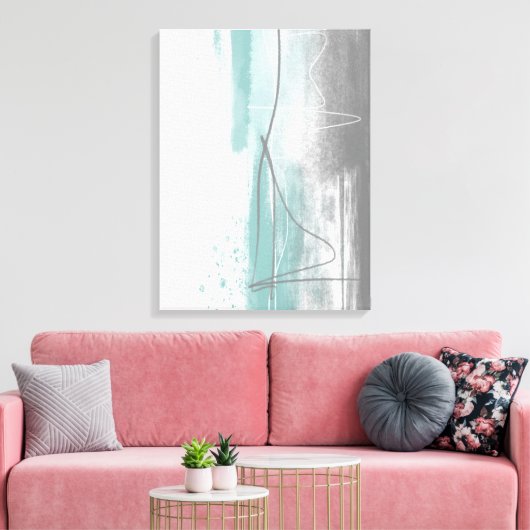 アクアブルーとグレーミニマル絵画リストの抽象芸術 キャンバスプリント (インサイチュ (リビング))